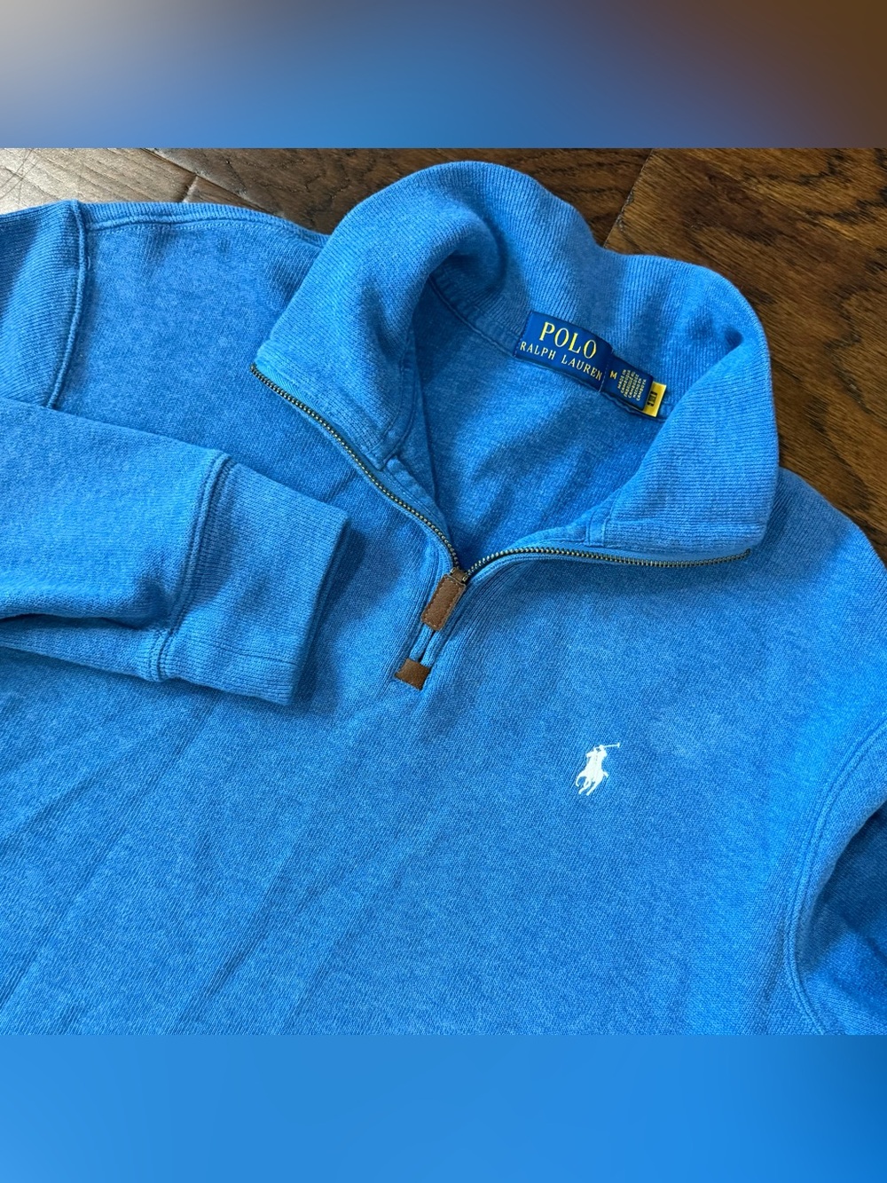 Polo Ralph Lauren Mens 1/4 Zip Pullover Sweater Estate Rib Medium Blue Cotton